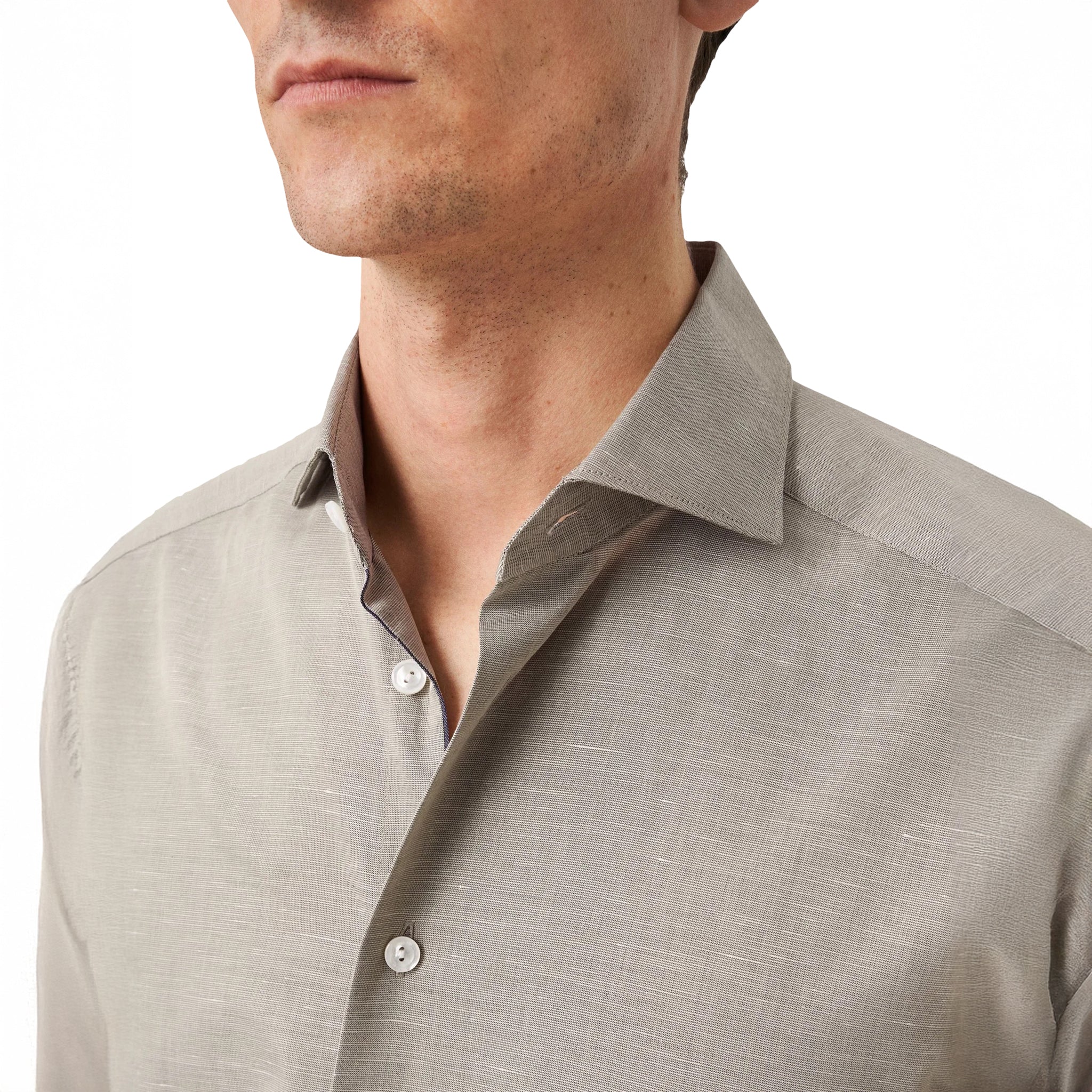 Green Solid Cotton-Linen Slim Fit Shirt - ETON