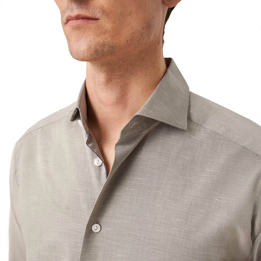 Green Solid Cotton-Linen Slim Fit Shirt - ETON