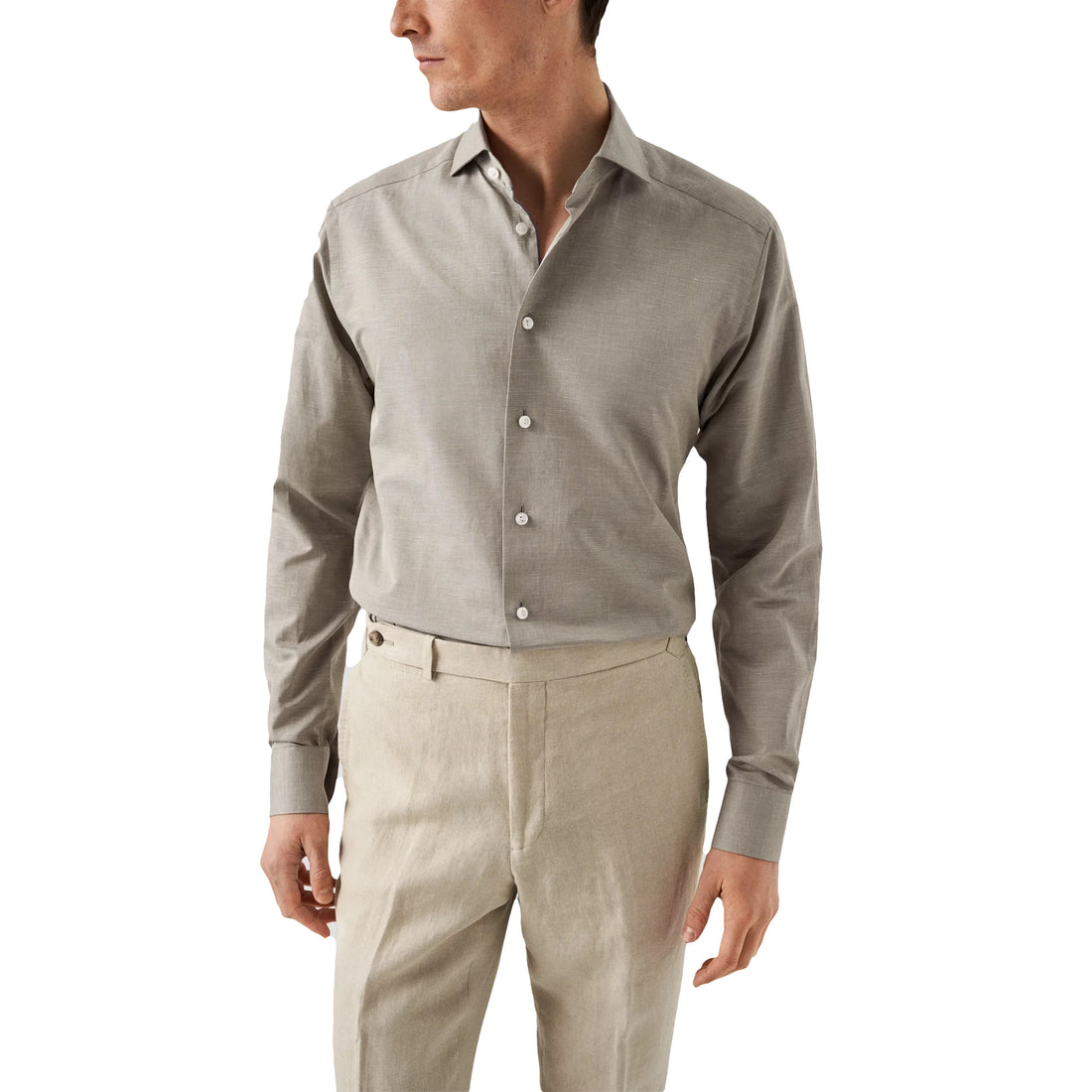Green Solid Cotton-Linen Slim Fit Shirt - ETON