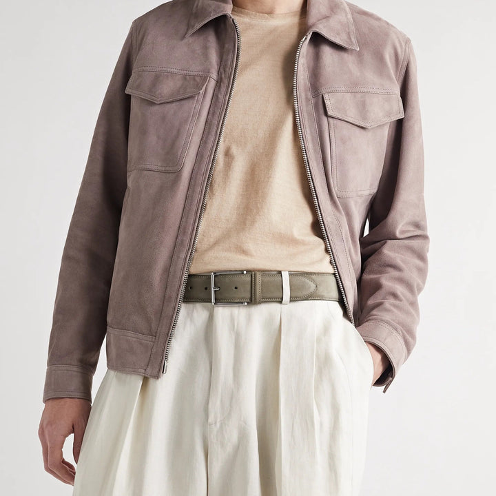 Taupe Nubuck Soft Suede Leather Belt - Anderson's