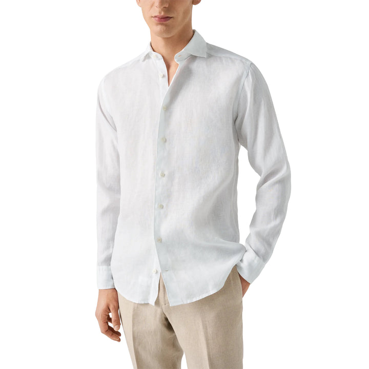 White Solid Linen Contemporary Fit Shirt - ETON