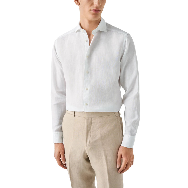 White Solid Linen Contemporary Fit Shirt - ETON
