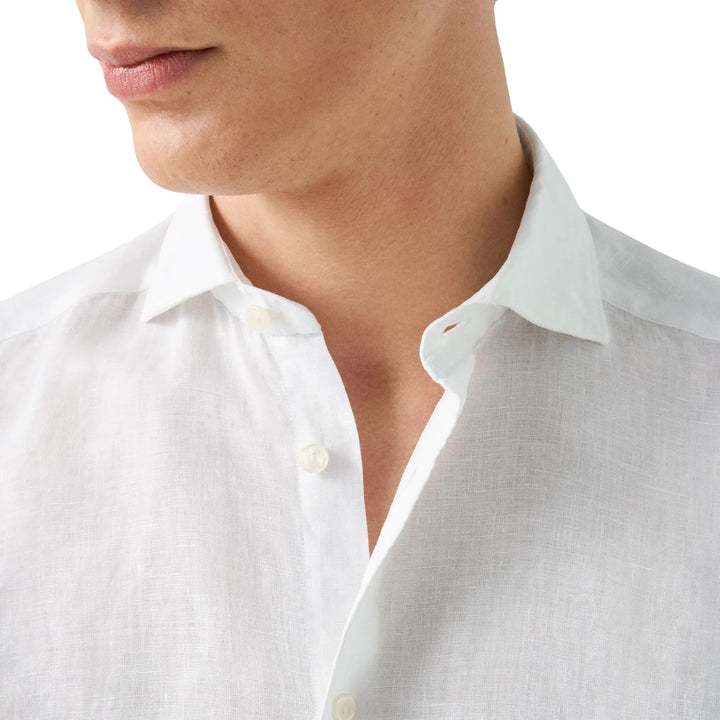 White Solid Linen Contemporary Fit Shirt - ETON