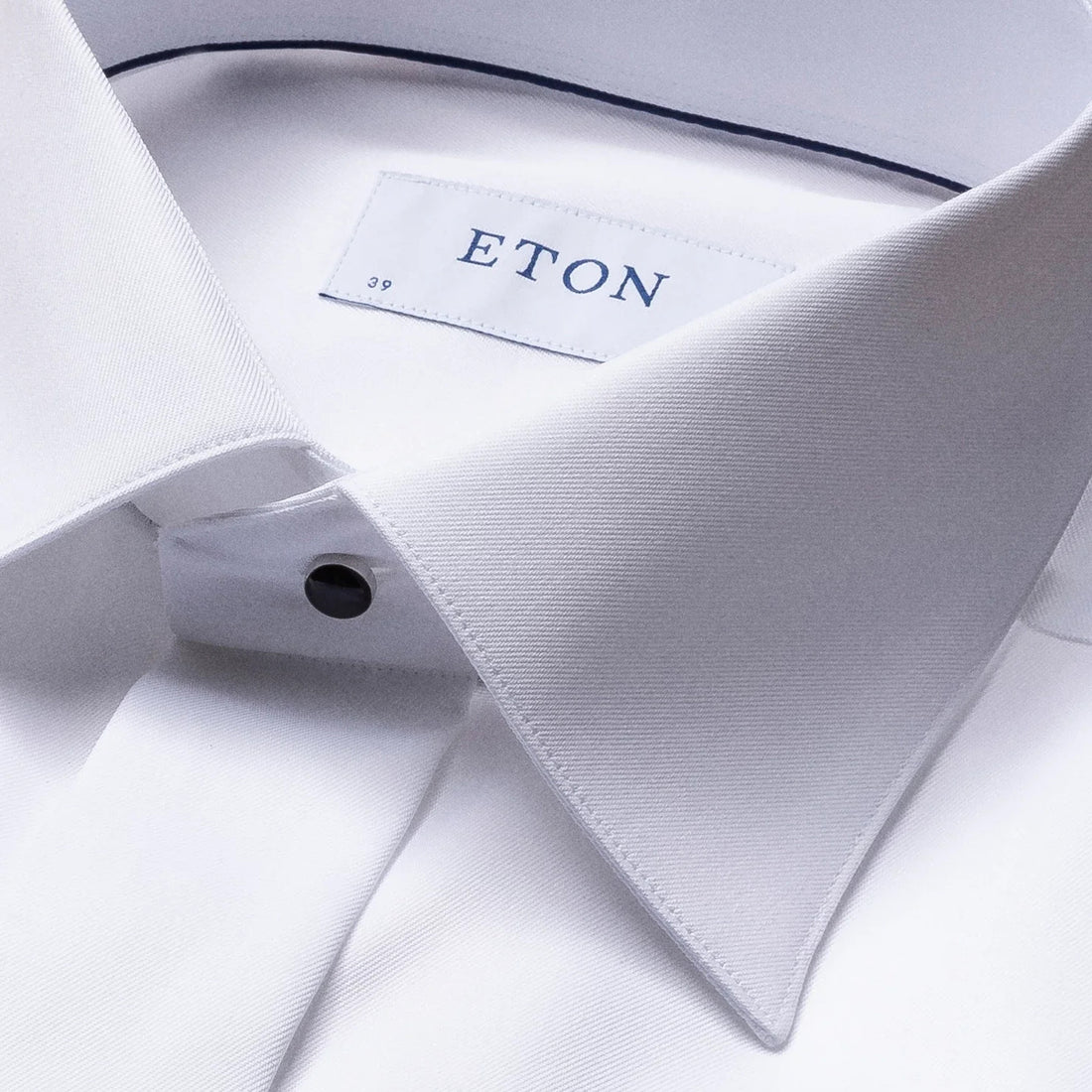 White Signature Twill Fly-Front Contemporary Fit Tuxedo Shirt - ETON