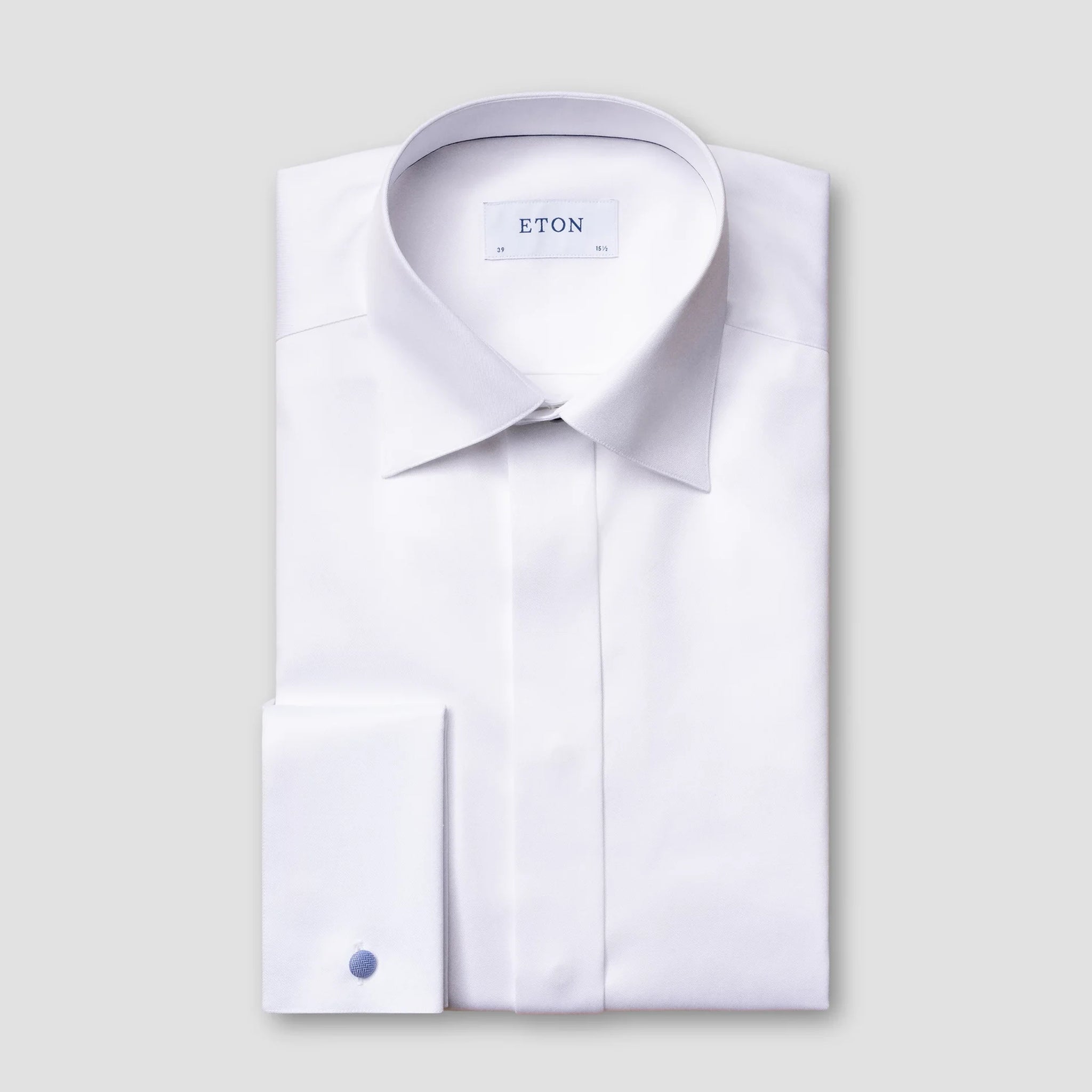White Signature Twill Fly-Front Contemporary Fit Tuxedo Shirt - ETON