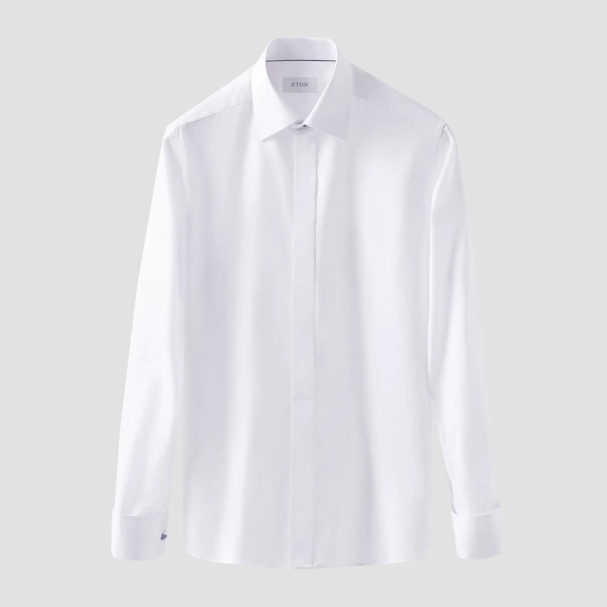 White Signature Twill Fly-Front Contemporary Fit Tuxedo Shirt - ETON