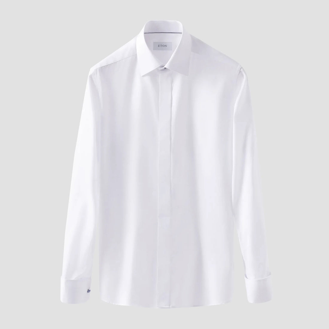 White Signature Twill Fly-Front Contemporary Fit Tuxedo Shirt - ETON