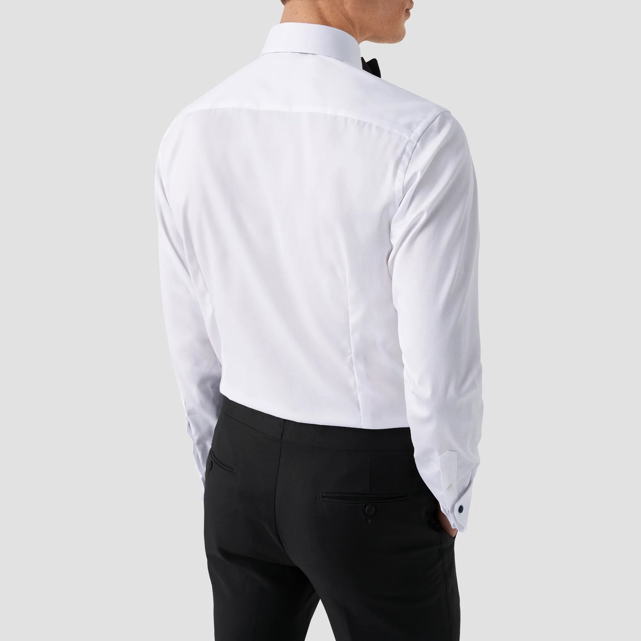 White Signature Twill Fly-Front Contemporary Fit Tuxedo Shirt - ETON