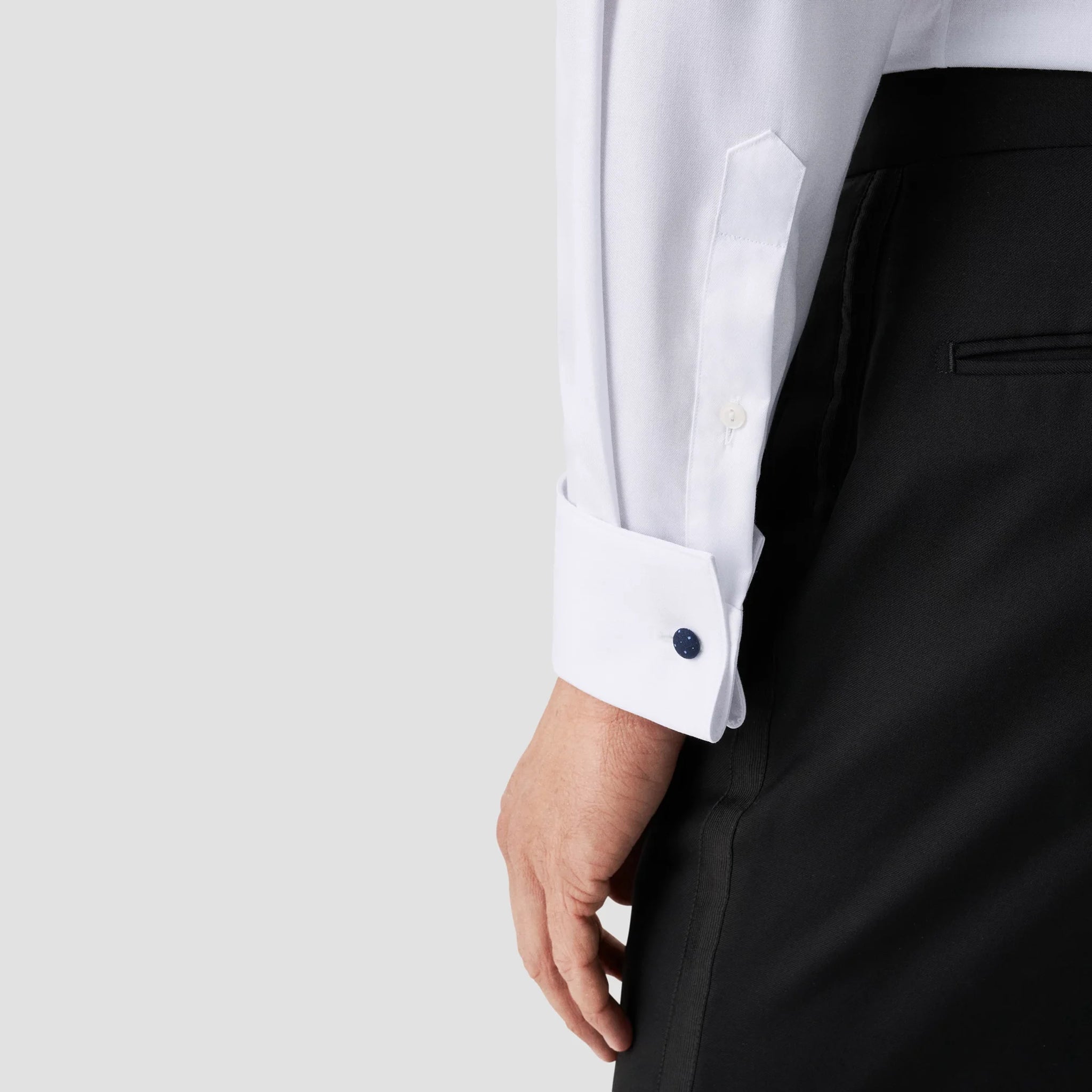 White Signature Twill Fly-Front Contemporary Fit Tuxedo Shirt - ETON
