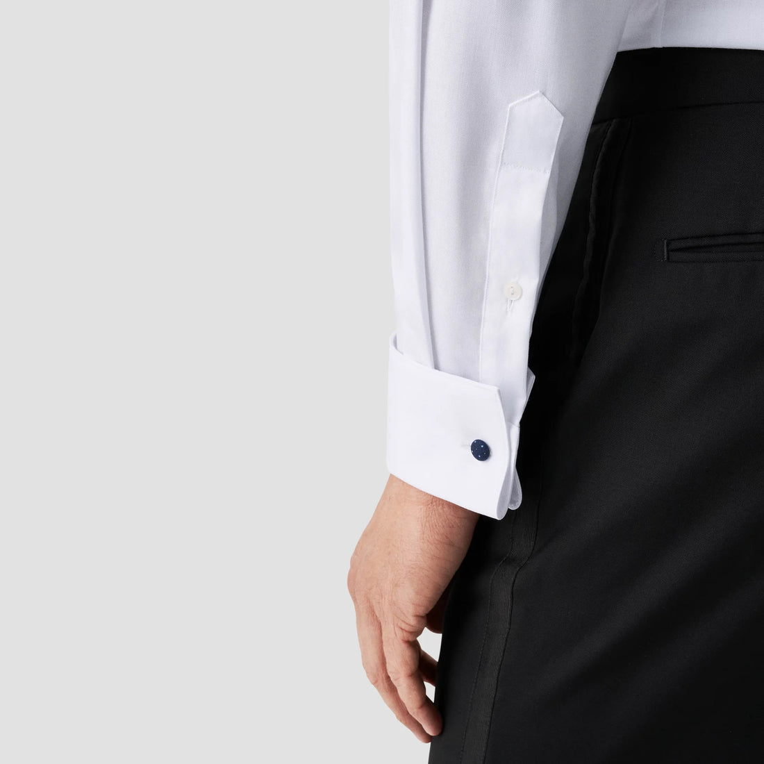 White Signature Twill Fly-Front Contemporary Fit Tuxedo Shirt - ETON