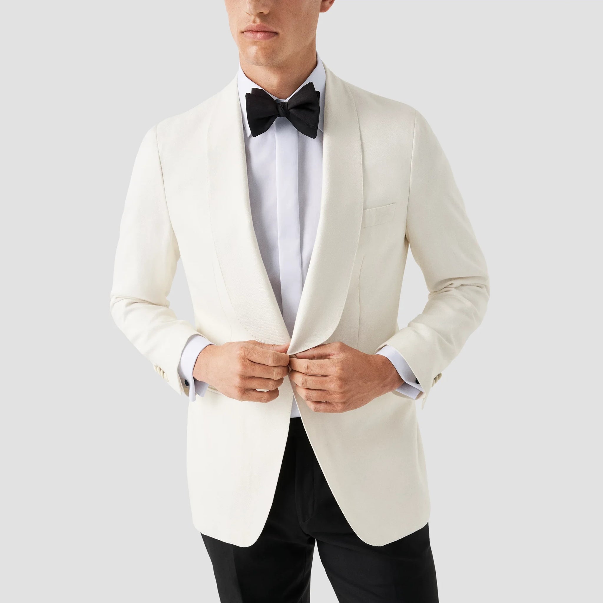 White Signature Twill Fly-Front Contemporary Fit Tuxedo Shirt - ETON