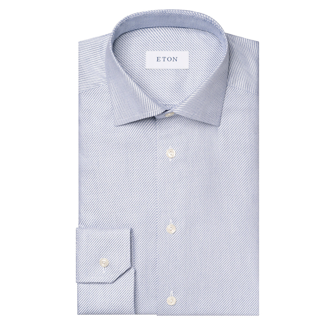 Navy Blue Twill Cotton-Tencel Slim Fit Shirt - ETON