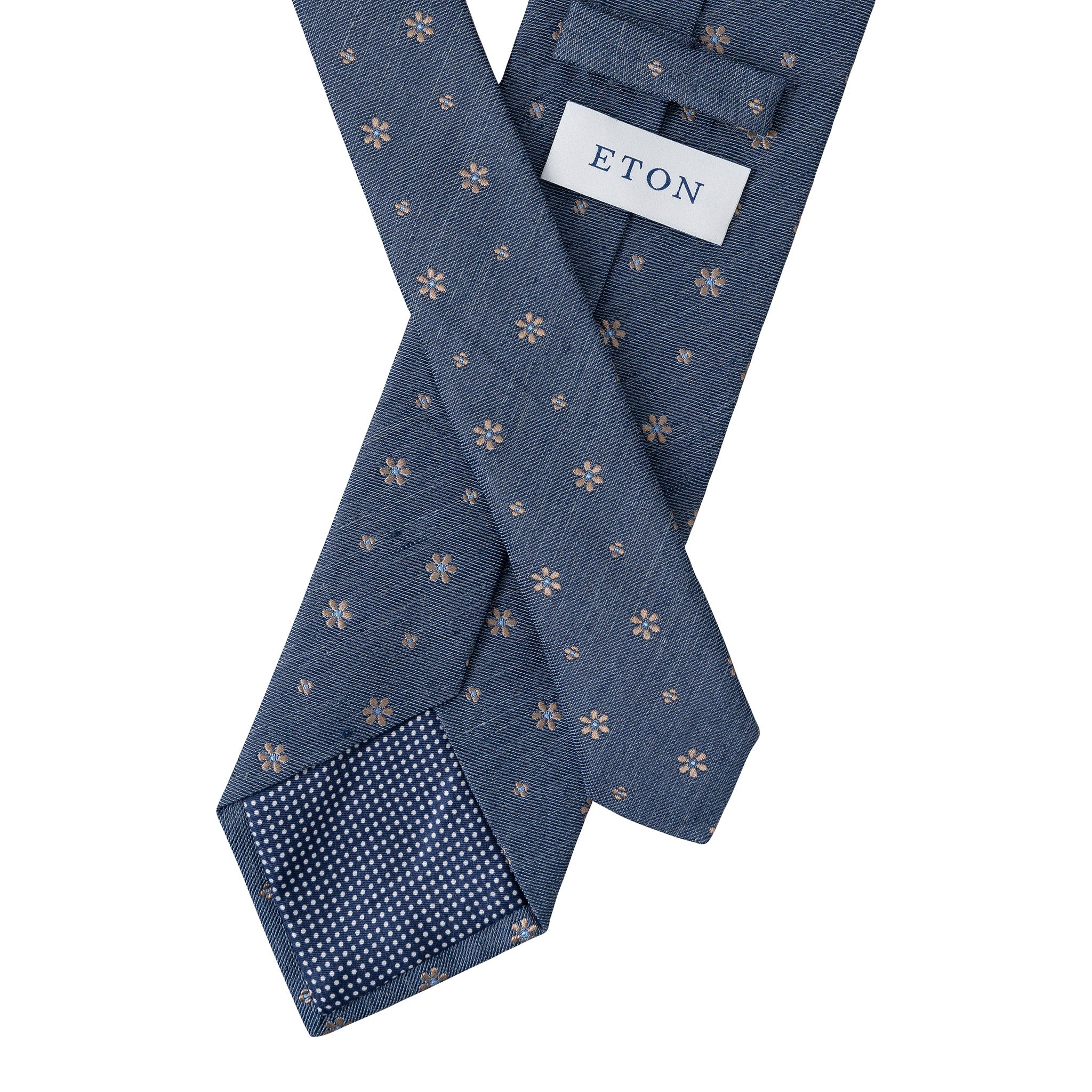 Mid Blue Floral Silk-Linen Tie - ETON