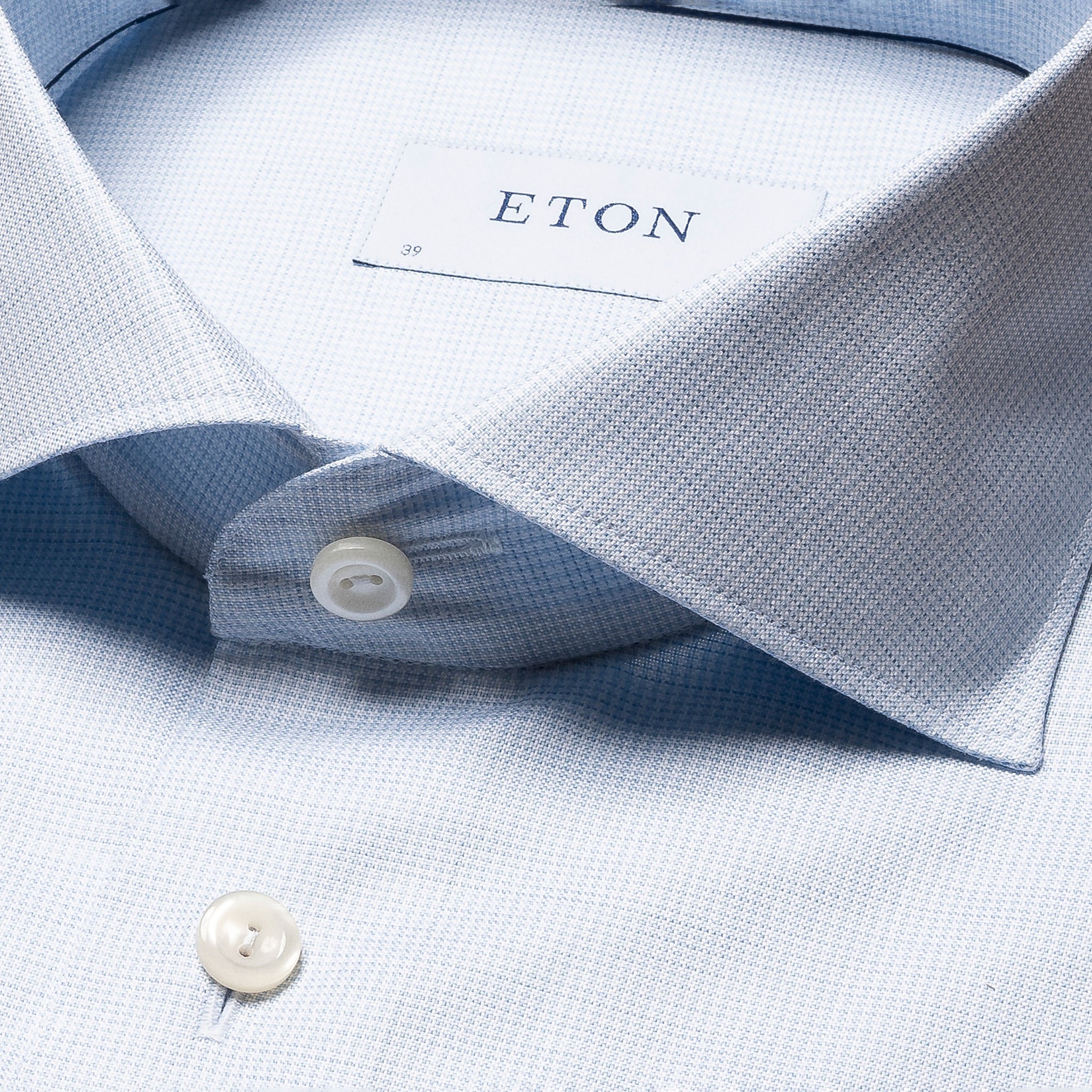 Light Blue Houndstooth Mélange Fine Twill Slim Fit Shirt - ETON