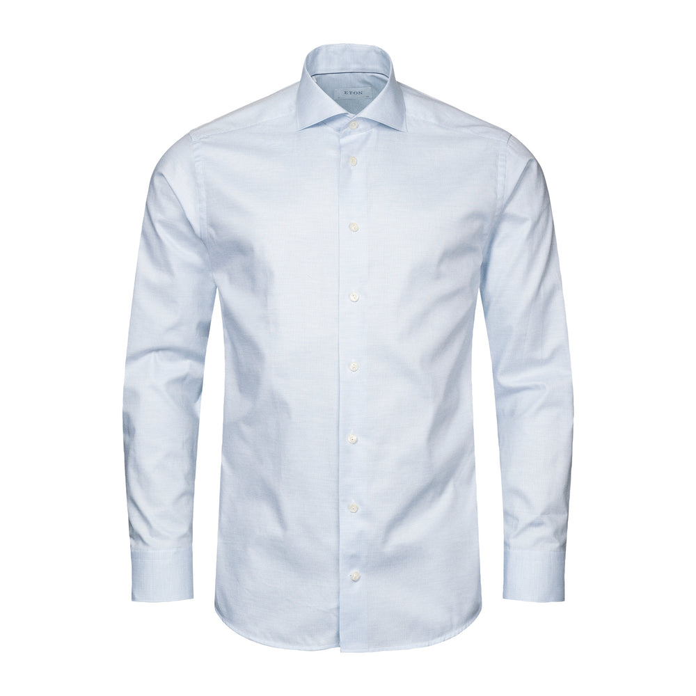 Light Blue Houndstooth Mélange Fine Twill Slim Fit Shirt - ETON