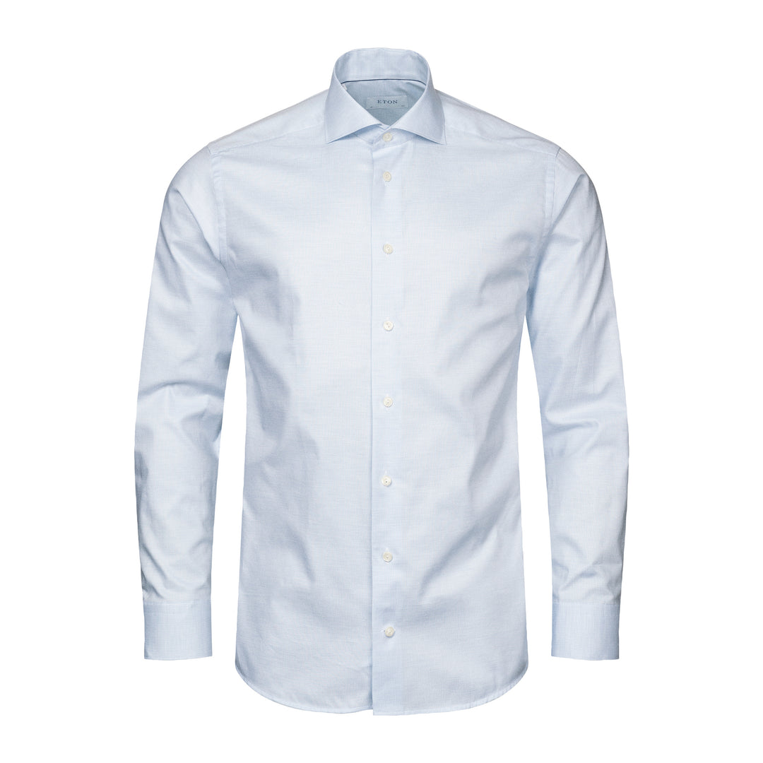 Light Blue Houndstooth Mélange Fine Twill Slim Fit Shirt - ETON