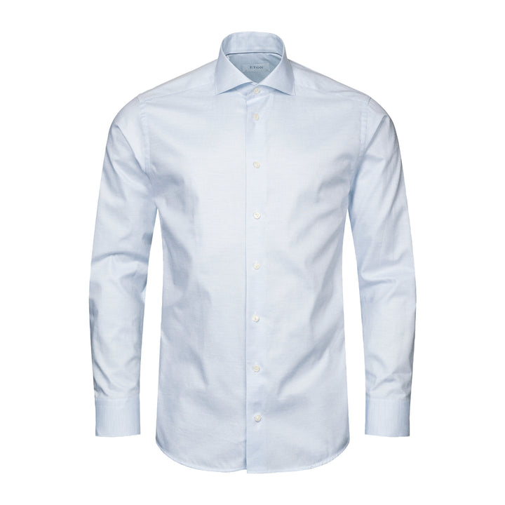 Light Blue Houndstooth Mélange Fine Twill Slim Fit Shirt - ETON