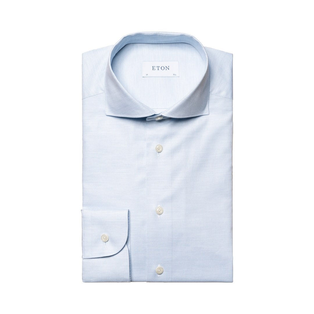 Light Blue Houndstooth Mélange Fine Twill Slim Fit Shirt - ETON
