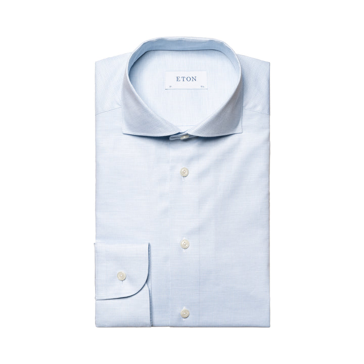 Light Blue Houndstooth Mélange Fine Twill Slim Fit Shirt - ETON