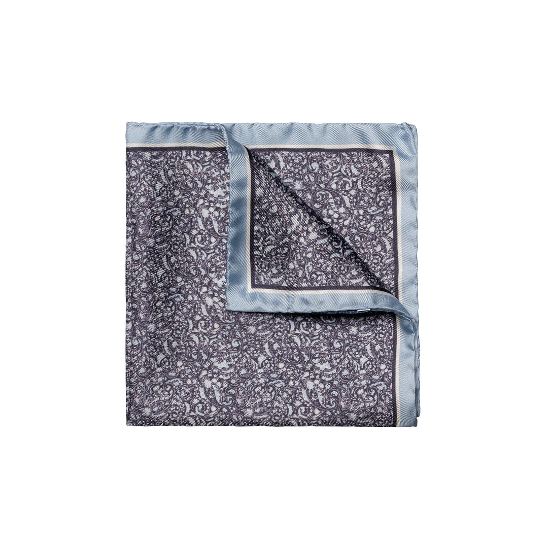 Dark Blue Paisley Print Silk Pocket Square - ETON