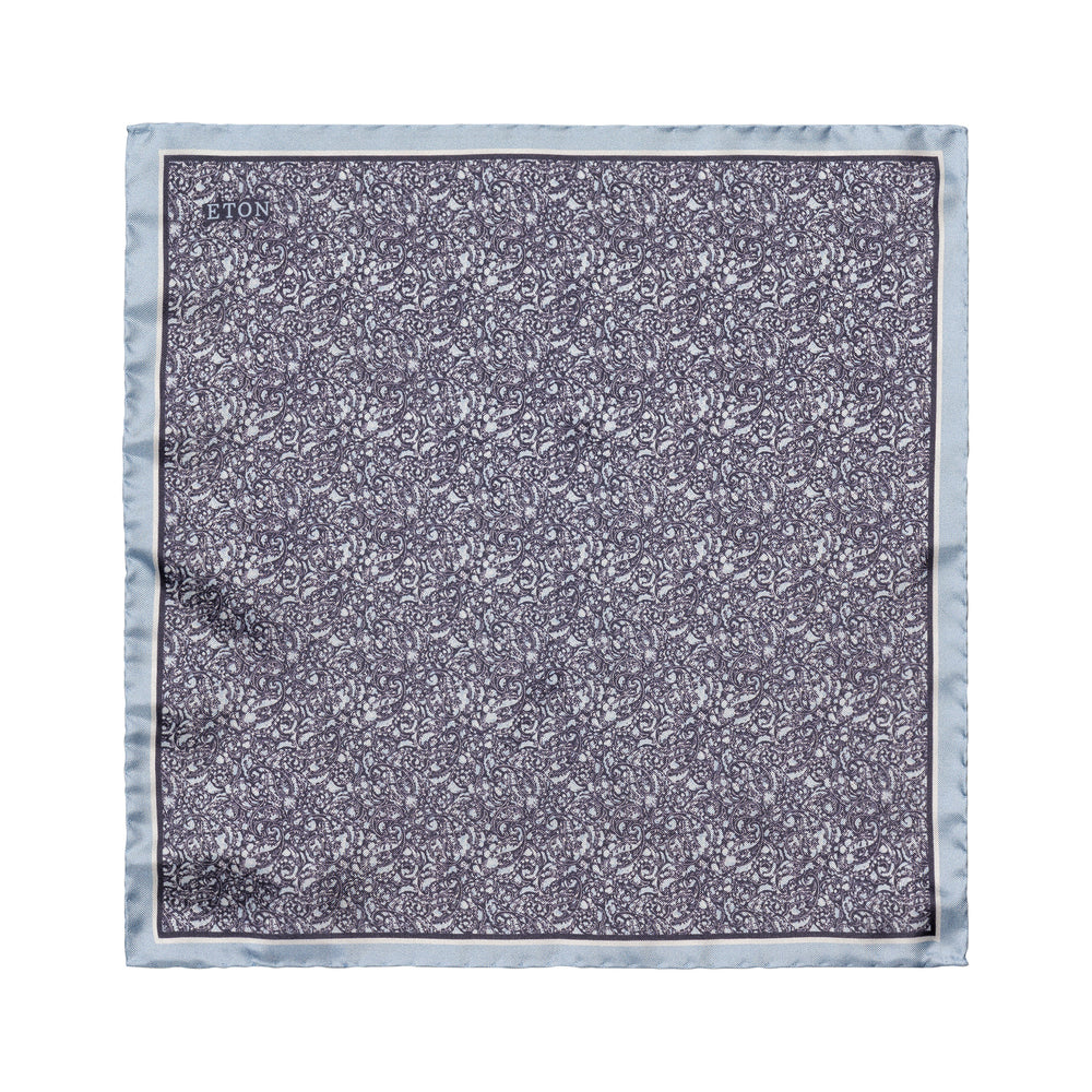 Dark Blue Paisley Print Silk Pocket Square - ETON