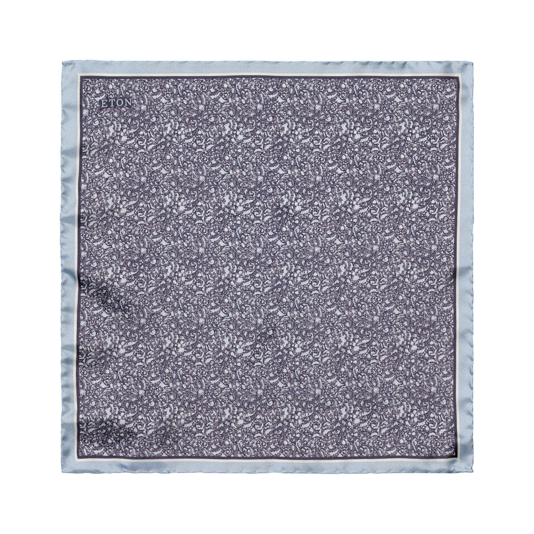 Dark Blue Paisley Print Silk Pocket Square - ETON