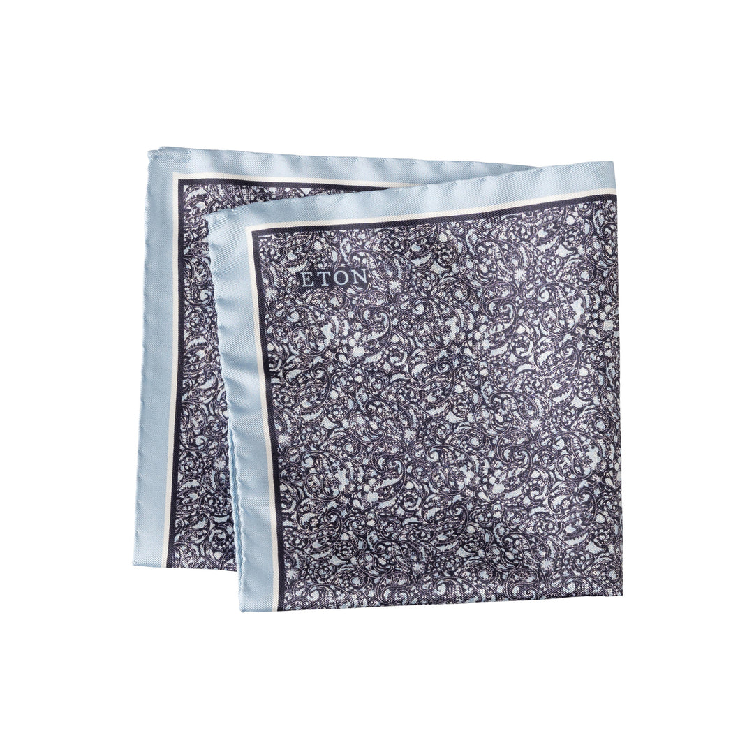 Dark Blue Paisley Print Silk Pocket Square - ETON