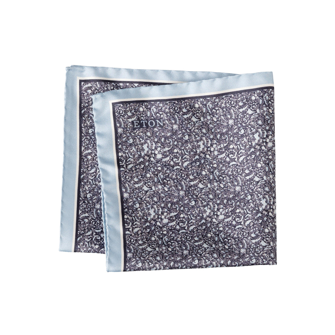 Dark Blue Paisley Print Silk Pocket Square - ETON
