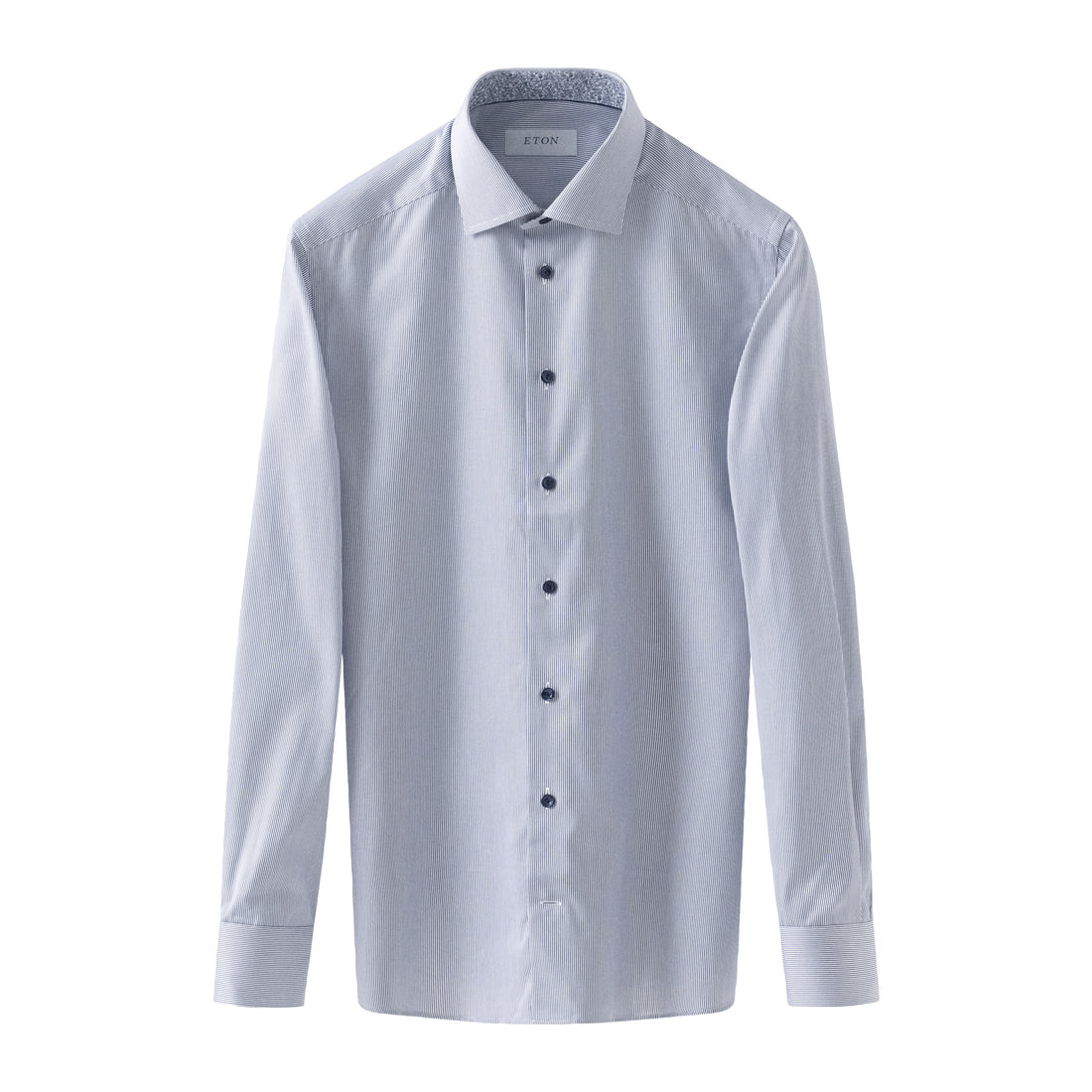 Mid Blue Fine Striped Floral Effect Signature Twill Slim Fit Shirt - ETON