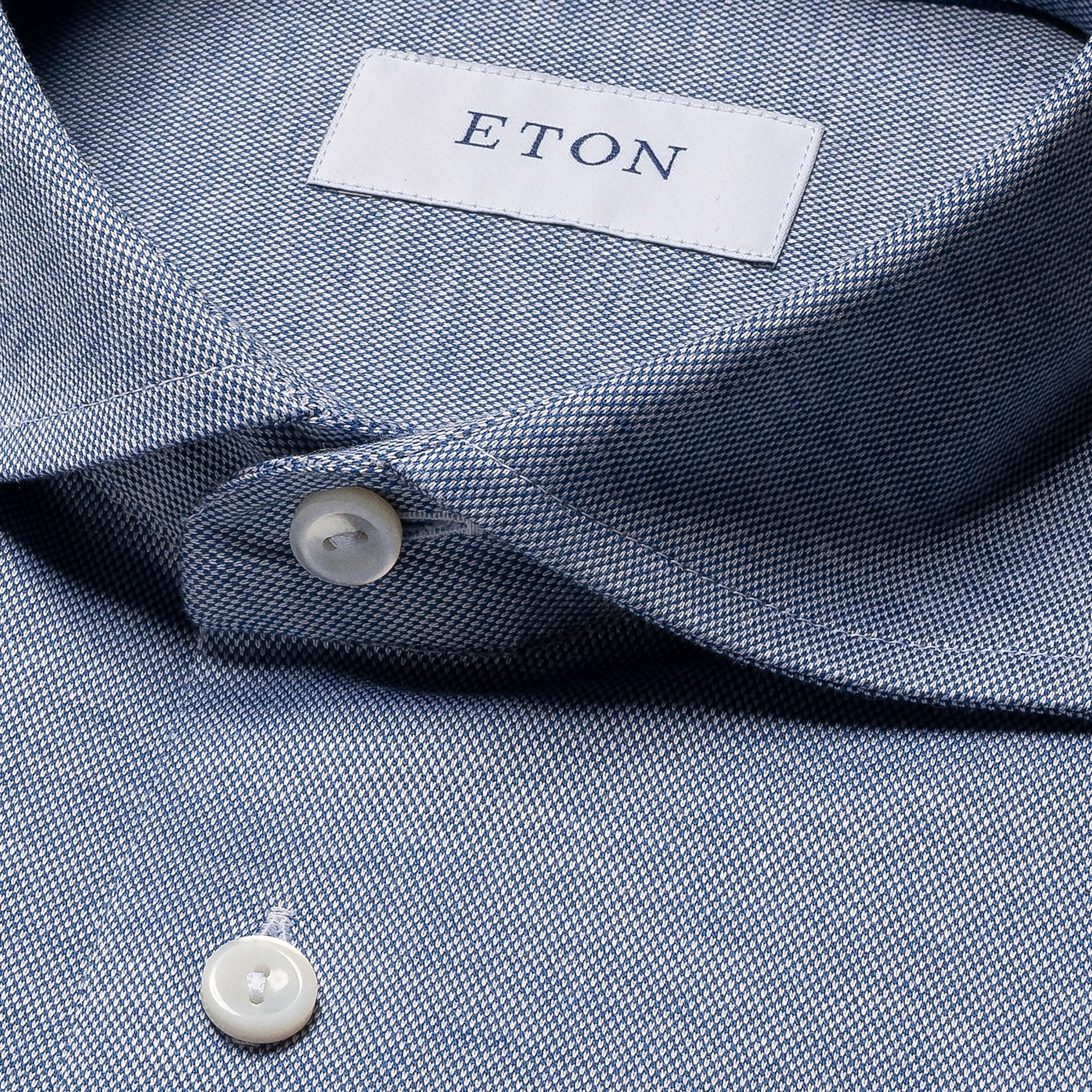 Mid Blue Solid Filo Di Scozia Knitted Piqué Slim Fit Shirt - ETON