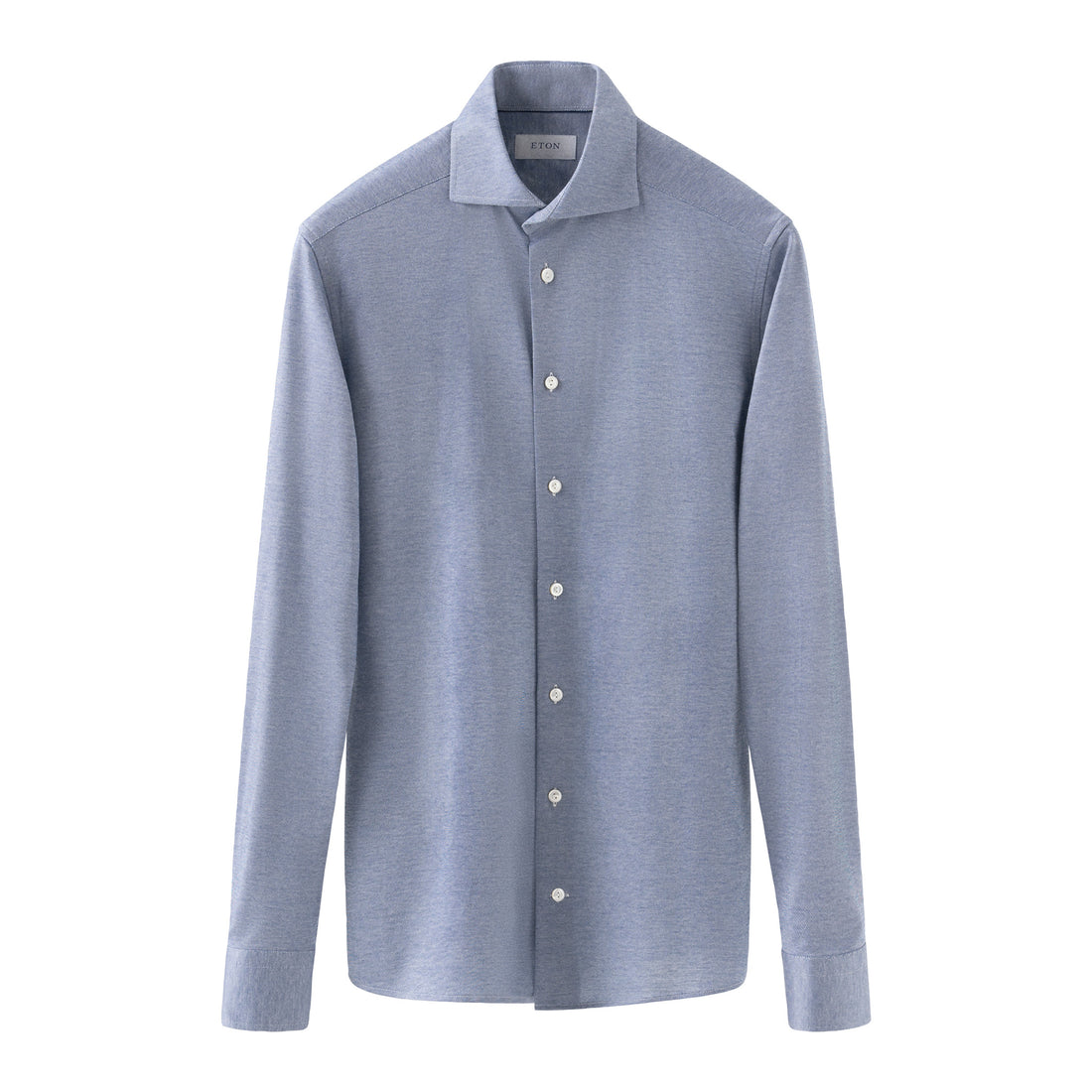 Mid Blue Solid Filo Di Scozia Knitted Piqué Slim Fit Shirt - ETON
