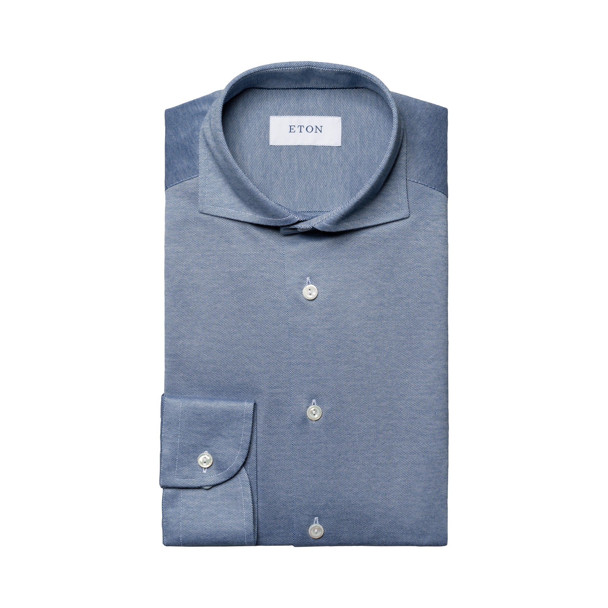 Mid Blue Solid Filo Di Scozia Knitted Piqué Slim Fit Shirt - ETON