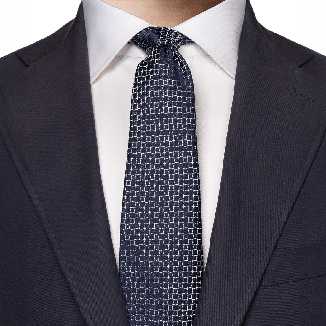 Navy Blue Geometric Pattern Silk Tie - ETON