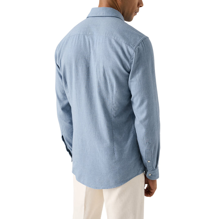 Blue Solid Cotton Flannel Slim Fit Shirt - ETON