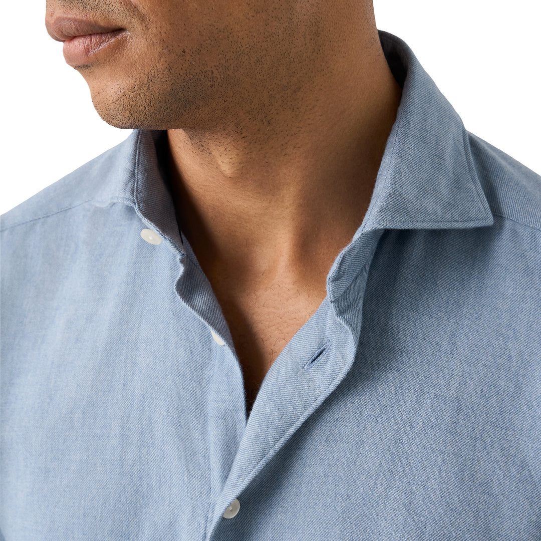 Blue Solid Cotton Flannel Slim Fit Shirt - ETON