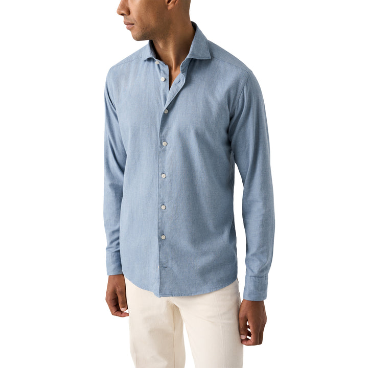 Blue Solid Cotton Flannel Slim Fit Shirt - ETON
