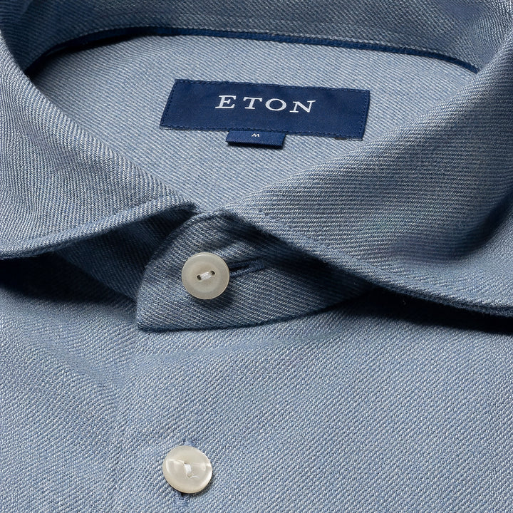 Blue Solid Cotton Flannel Slim Fit Shirt - ETON