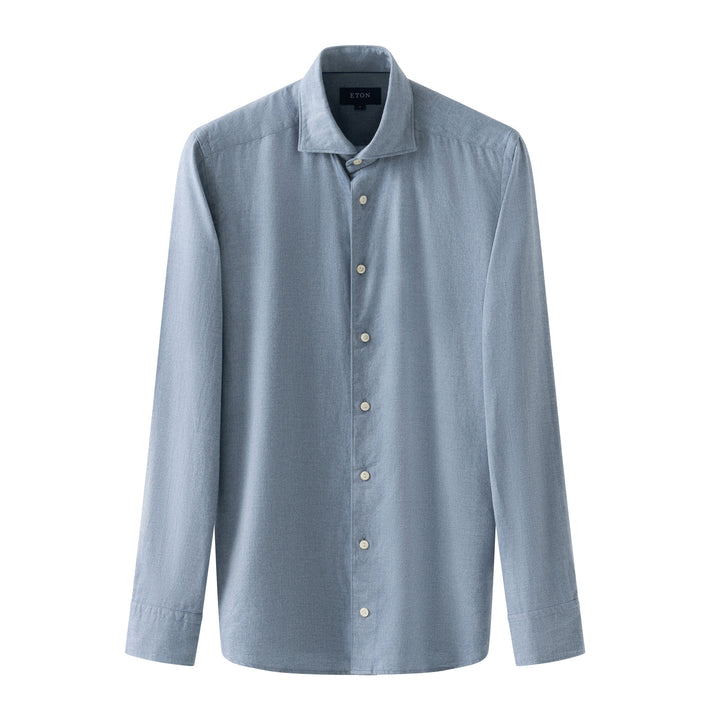 Blue Solid Cotton Flannel Slim Fit Shirt - ETON