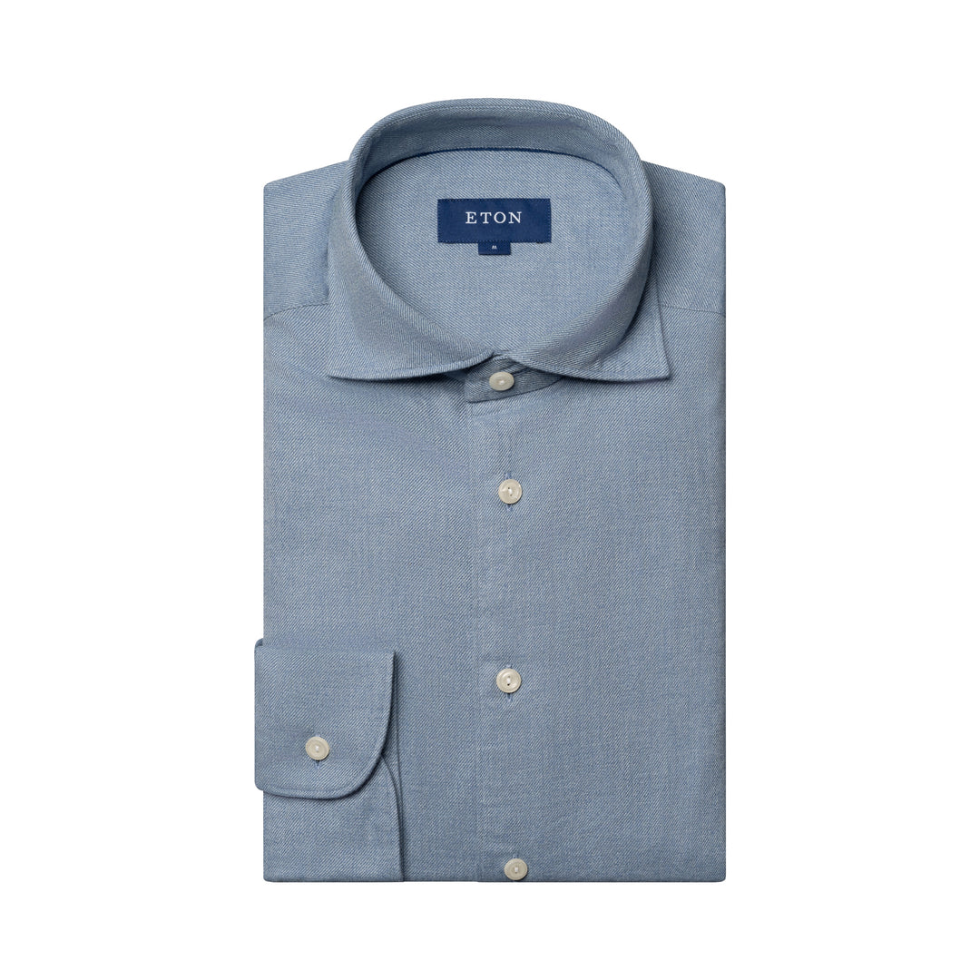 Blue Solid Cotton Flannel Slim Fit Shirt - ETON