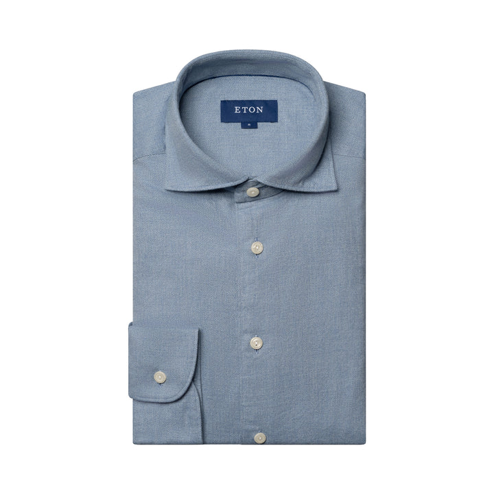 Blue Solid Cotton Flannel Slim Fit Shirt - ETON
