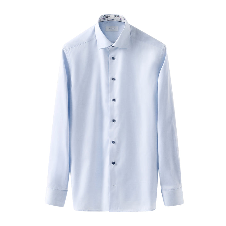 Light Blue Floral Print Trim Signature Twill Contemporary Fit Shirt - ETON