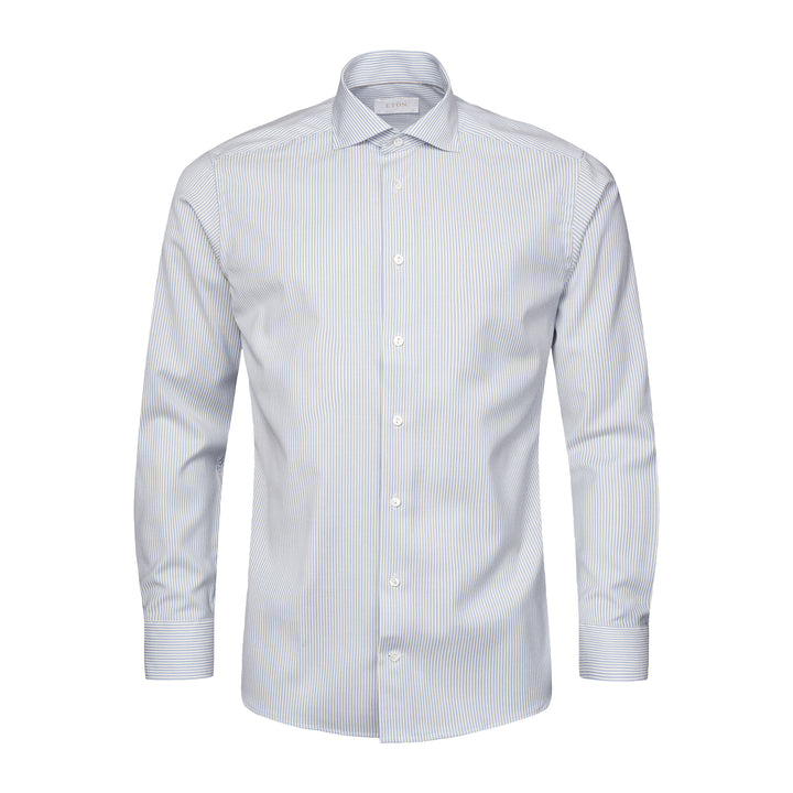 Light Blue Bengal Stripe Merino Wool Contemporary Fit Shirt - ETON - Boutique Jacques International
