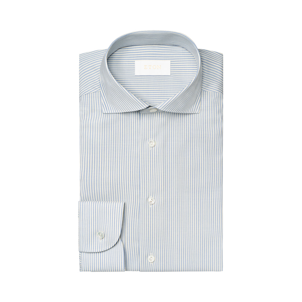 Light Blue Bengal Stripe Merino Wool Contemporary Fit Shirt - ETON