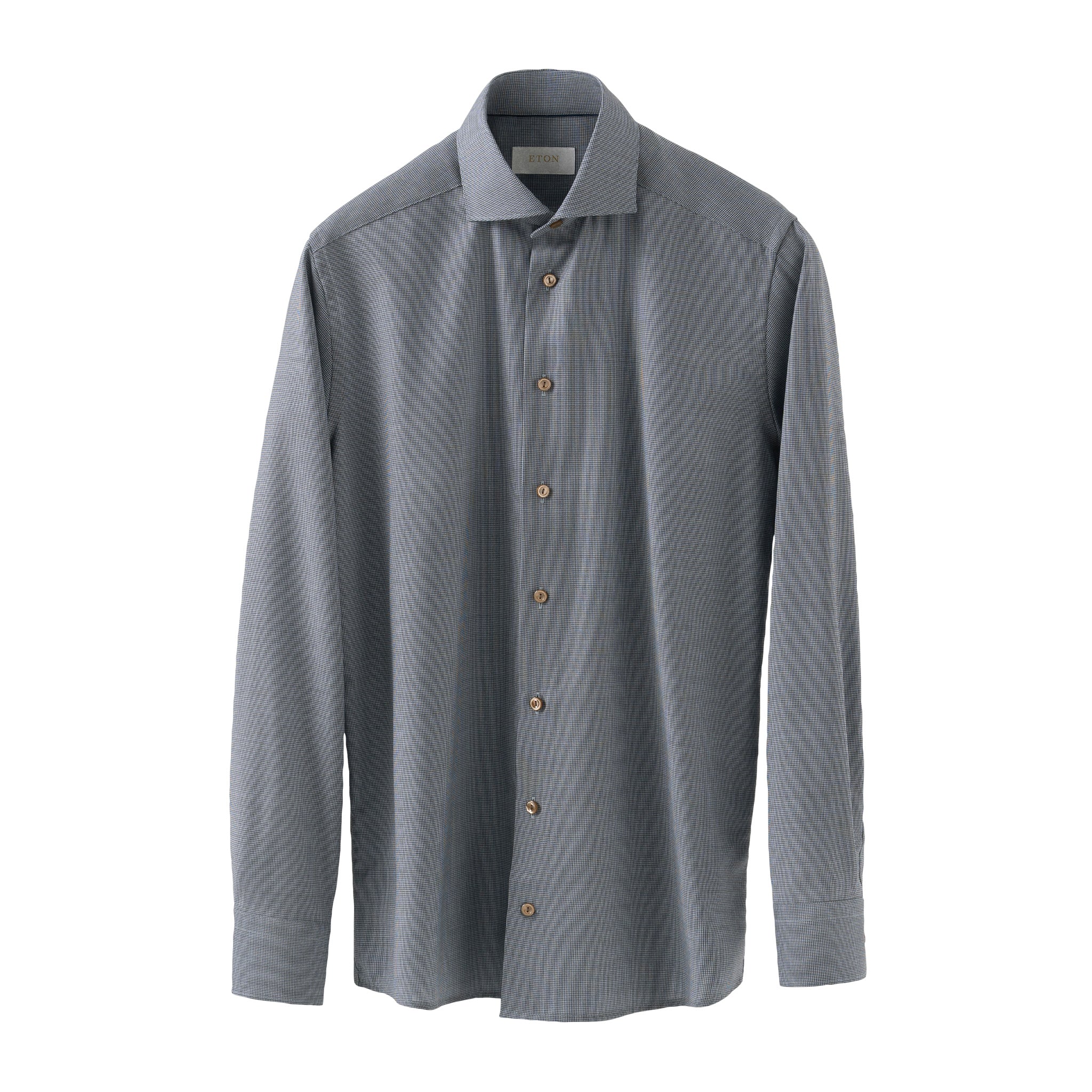 Brown Houndstooth Merino Wool Slim Fit Shirt - ETON