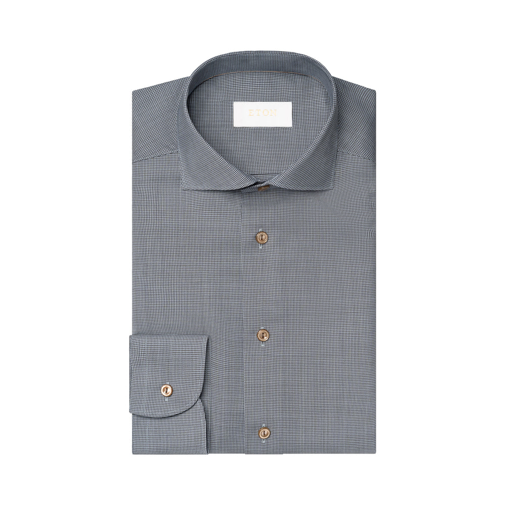 Brown Houndstooth Merino Wool Slim Fit Shirt - ETON