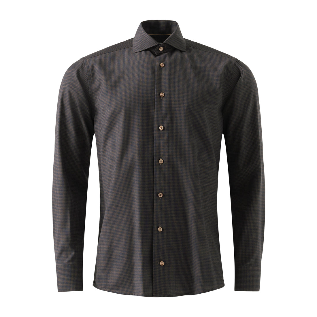 Dark Brown Micro Check Merino Wool Slim Fit Shirt - ETON