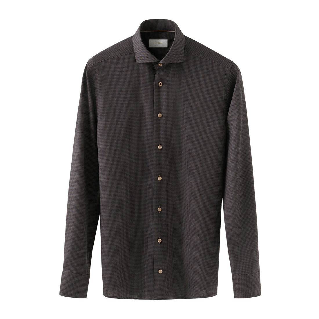 Dark Brown Micro Check Merino Wool Slim Fit Shirt - ETON