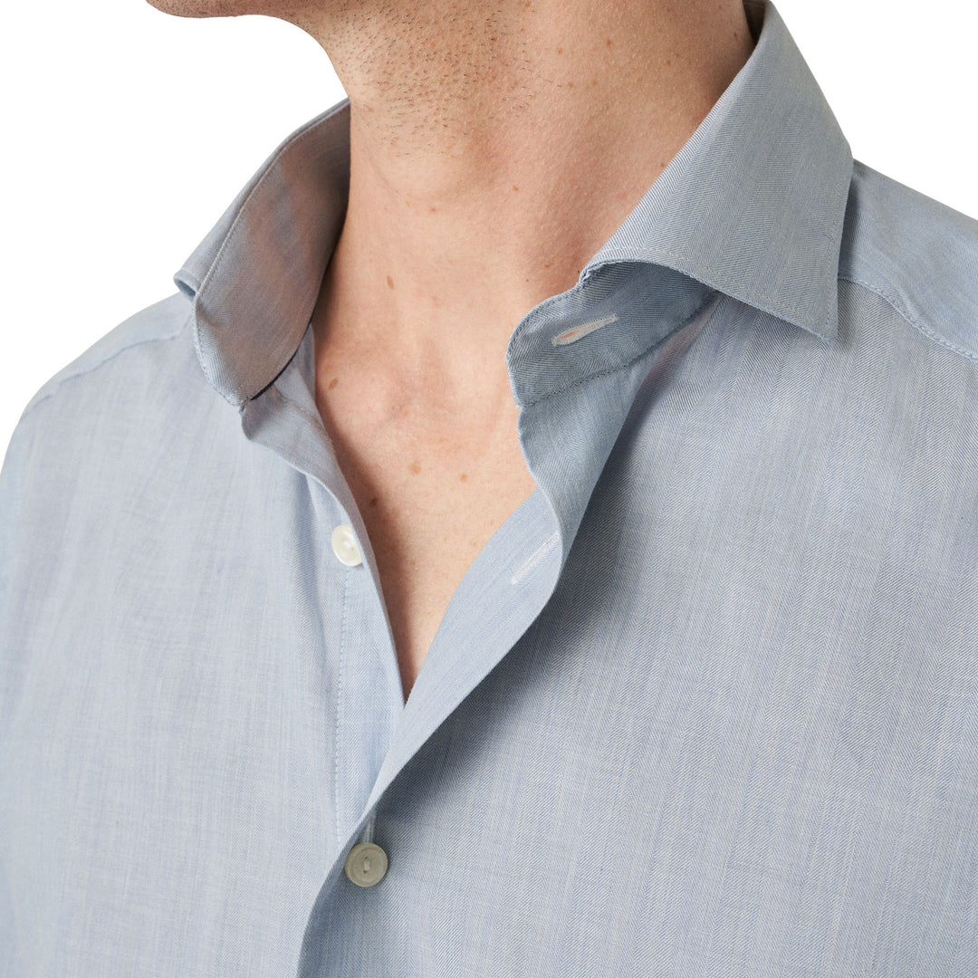 Light Blue Herringbone Light Weight Flannel Slim Fit Shirt - ETON