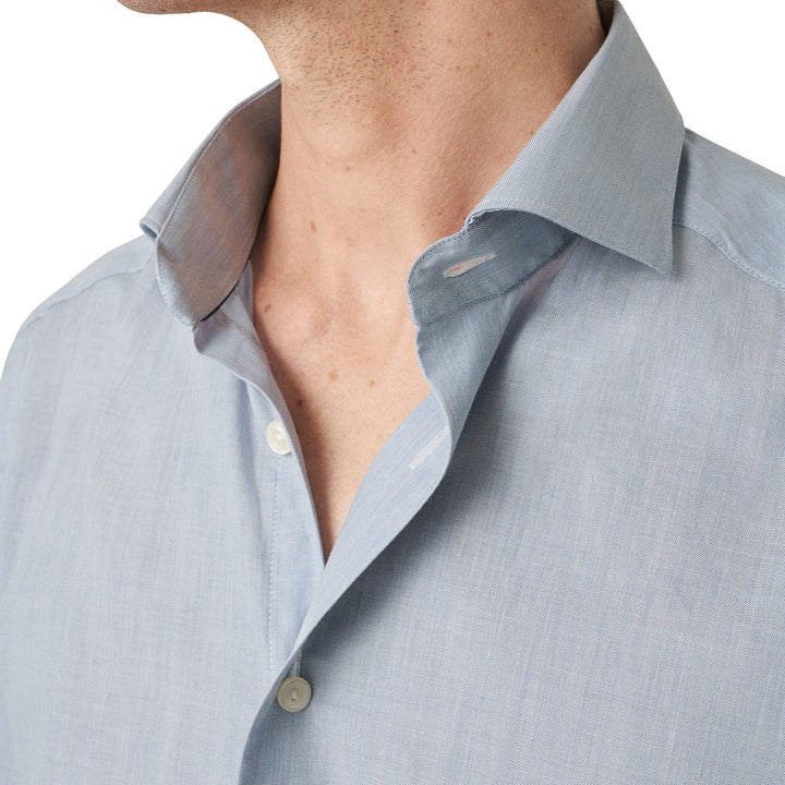 Light Blue Herringbone Light Weight Flannel Slim Fit Shirt - ETON