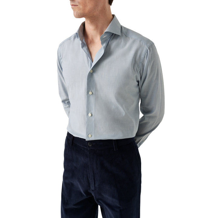 Light Blue Herringbone Light Weight Flannel Slim Fit Shirt - ETON